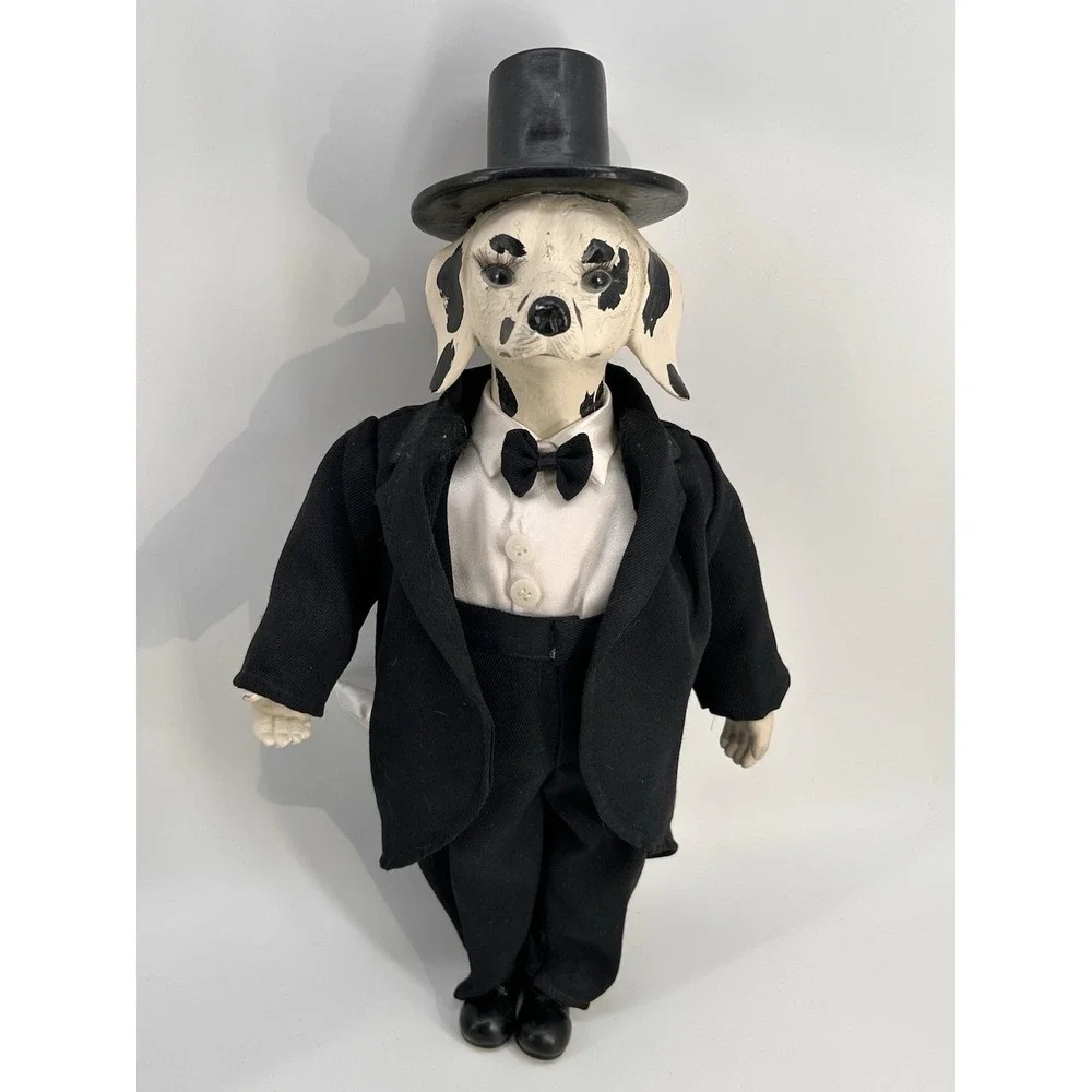 Vintage Anthropomorphic Fancy Dog Wearing Tuxedo Porcelain Plush Doll 18